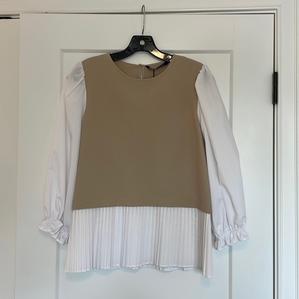 Zara Beige and White Dress Top